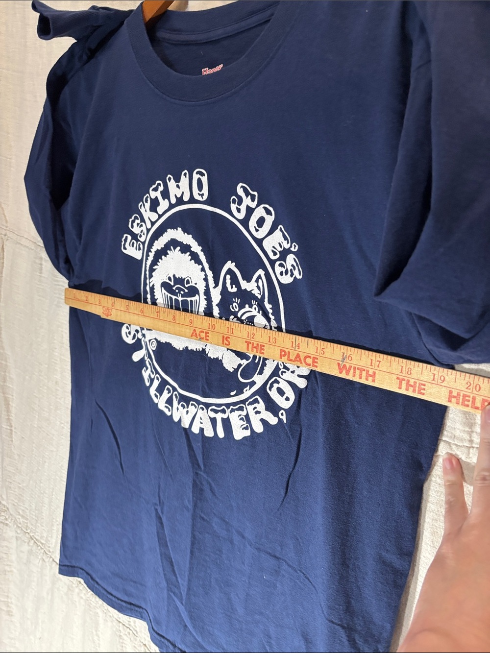 Eskimo Joe’s Stillwater OK Graphic Long Sleeve Shirt Navy Blue Hanes Beefy T Med - Picture 5 of 7